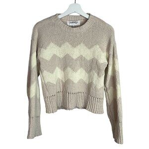 Kendall and Kylie Sweater Womens Medium Knit Top Tan Brown Chevron Winter Fall